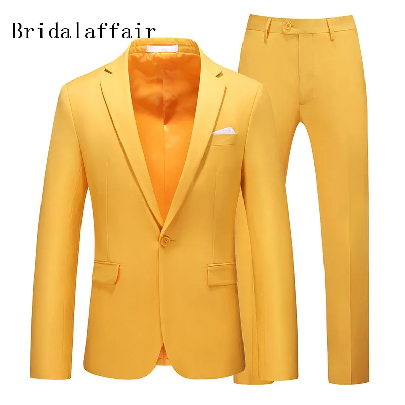 

KUSON Orange Men's Suit 2 Pieces Blazer Pants Slim Fit Prom Wedding Tuxedos Suit For Men One Button Tailor-made Costume Homme