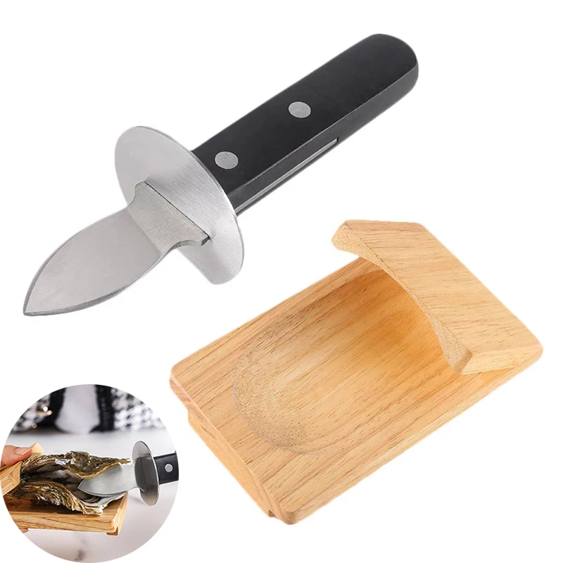 2pcs Stainless Steel Oyster Knife Set Wooden Handguards Shell Opening Tool Oyster Cutter Seafood Shell Shucking Knives Opener