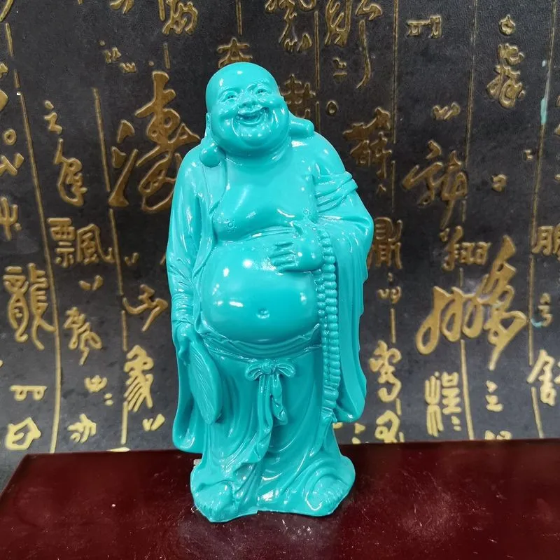 

Hand-Carved Chinese Natural Turquoise Statue Maitreya Buddha Green Laughing Buddha Barefoot Monk Ornaments Statues et Sculptures