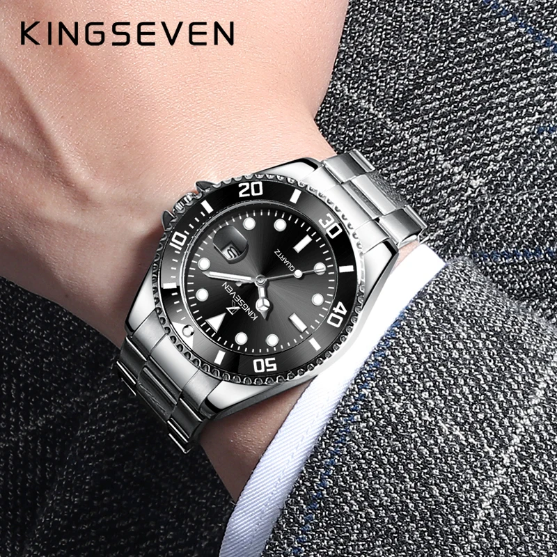 Kingseven-ساعة غوص رجالية ، كرونوغراف رياضي ، مقاومة للماء 30atm ، تاريخ ، كوارتز ، ذكر