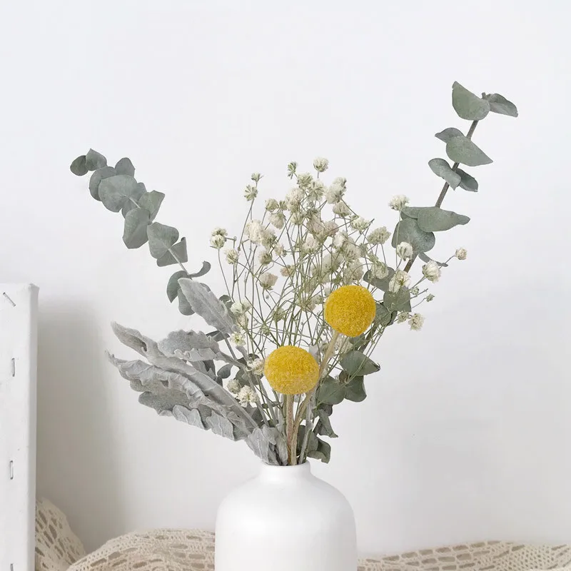 1 Bunch Mixed Rose Daisy Baby Breath Preserved Dried Mini Flowers Bouquet With Vase Dried Natural Home Desktop Office Decoration