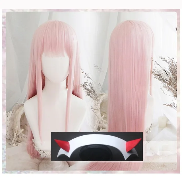 Anime DARLING in the FRANXX 02 Cosplay Wigs Zero Two 100cm Long Pink Synthetic Hair Perucas Cosplay Wig + Wig Cap + Hairclip