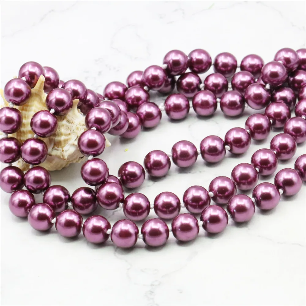 

Accessory Crafts Parts Jewelry Beads Stones 10mm Fuchsia South Sea Shell Pearl Necklace 36inch Fitting Female Christmas gifts