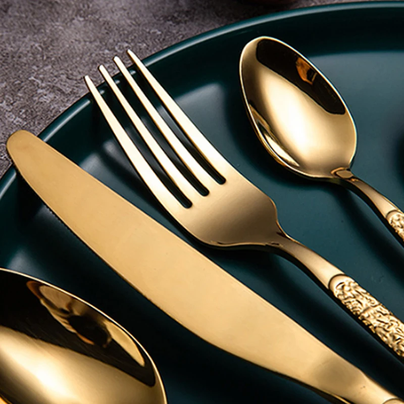 Hammered Golden Cutlery Set ,Stainless Steel Tableware Dinnerware Includes Forks Spoons Knives,Mirror Polished,Dishwasher Safe