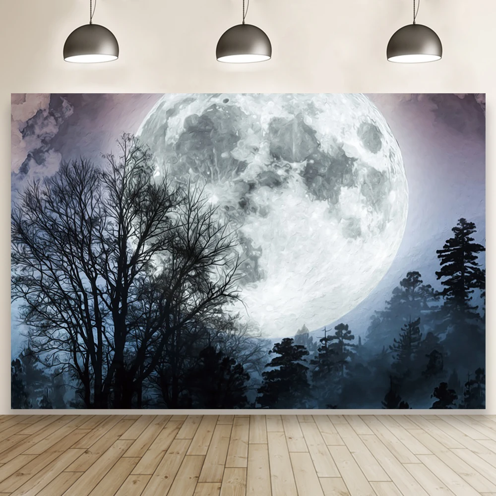 Nacht Ansicht Mond Dark Wald Foto Hintergrund Innen Portrait Fotografie Hintergrund Wohnzimmer Decor Familie Photo Banner