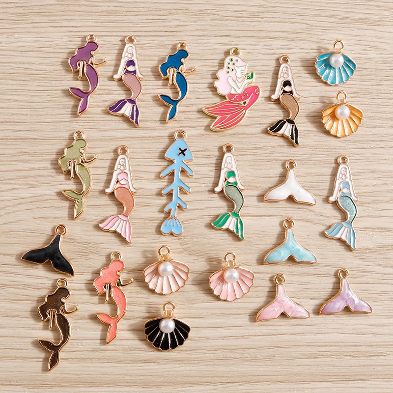 10 teile/los Nette Emaille Marine Lebens Charme für Schmuck, Der Fisch Knochen Shell Meerjungfrau Charms Anhänger für Halsketten Ohrringe Geschenke – Detail 3