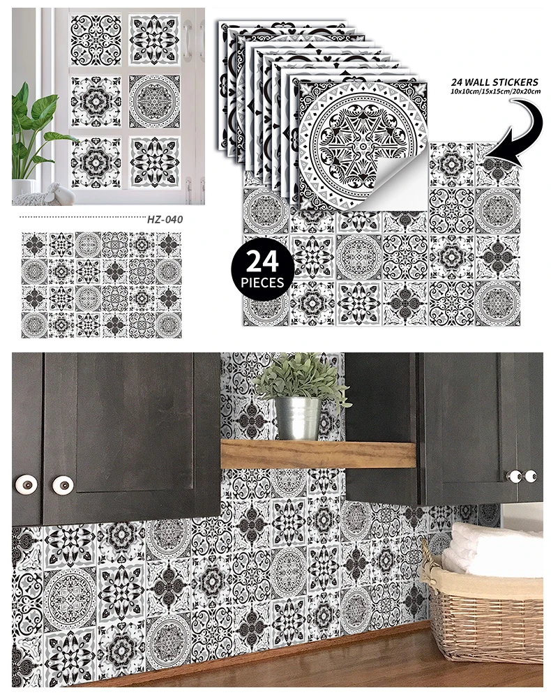 24PCS Fliesen Aufkleber Küche Wand Wasserdichte Und Öl-proof Selbst-adhesive Wallpaper 3d Retro Kunst Muster Abnehmbare bad Abziehbilder – Detail 17