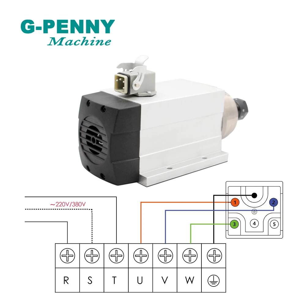 300Hz CNC Air Cooled Spindle motor 380v 220v 1.5kw ER20 with flange square spindle air cooling 4pcs bearings  for CNC wood wood