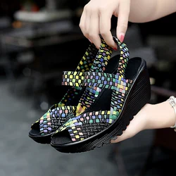Summer Sandals Women Woven Shoes Breathable Flat Platform Shoes Woman Sneakers 5CM Heel Casual Sandals Handmade Zapatos Mujer