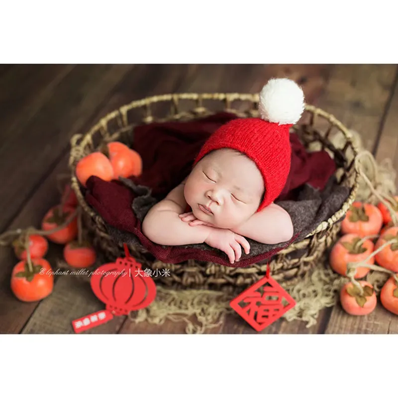 Newborn Photography Props Accessories Oval Hollow Straw Iron Basket Twins Girl Boy Baby Photo Shoot Bed Furniture Background Box