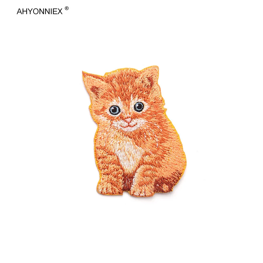 AHYONNIEX New Iron On Embroidery Patch Cat Motif Applique Banner DIY Clothing Glasses Dog Badge Mixed Animal Stickers