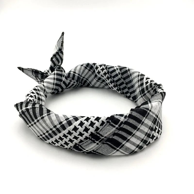 Black White Plaid Bandanas Men Pocket Square Scarf Cotton Ladies Headband Neckerchief Headwear Sports Cycling Mask