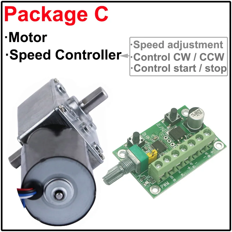 Brushless DC Worm Geared Motor Low Speed 8-470RPM High Torque BLDC Motor 12V 24V Double Shaft Adjustable Speed Reverse Self Lock