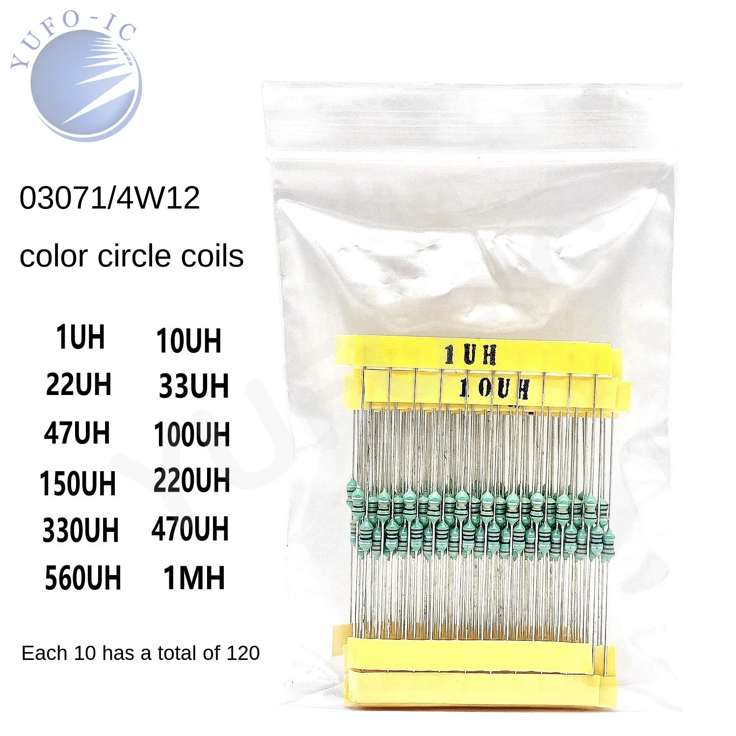 12Values*10pcs=120pcs 1/4w 0307 Inductor Kit 1uh-1mh Color Ring 10uh 22uh 33uh 47uh 100uh 150uh 220uh 330uh 470uh 560uh Assorted