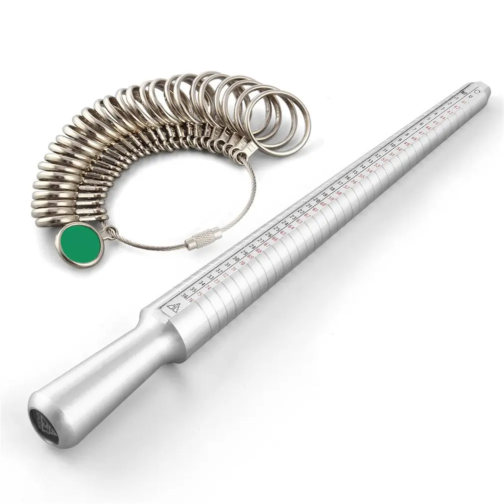 GENBOLI Metal Ring Sizer Set Measuring Ring with Rings Mandrel Sizer Finger Sizing Measuring Stick Ring Jewelry Tools Set A30