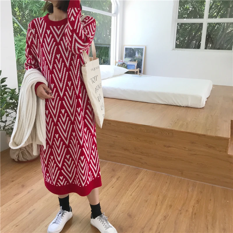 

YAMDI loose solid autumn warm sweater dress women 2020 new winter jumper dresses thick knitted woman casual pollover vestidos