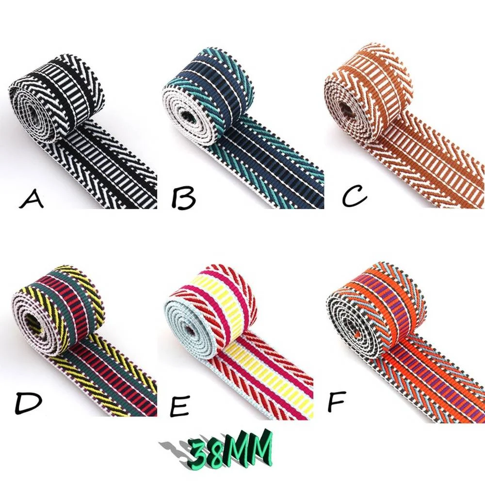 1 yard Multicolor 38mm Retro Ethnic Style Striped Cotton Webbing Belt Dog Collar Webbing DIY Garment Textile Sewing Accessories