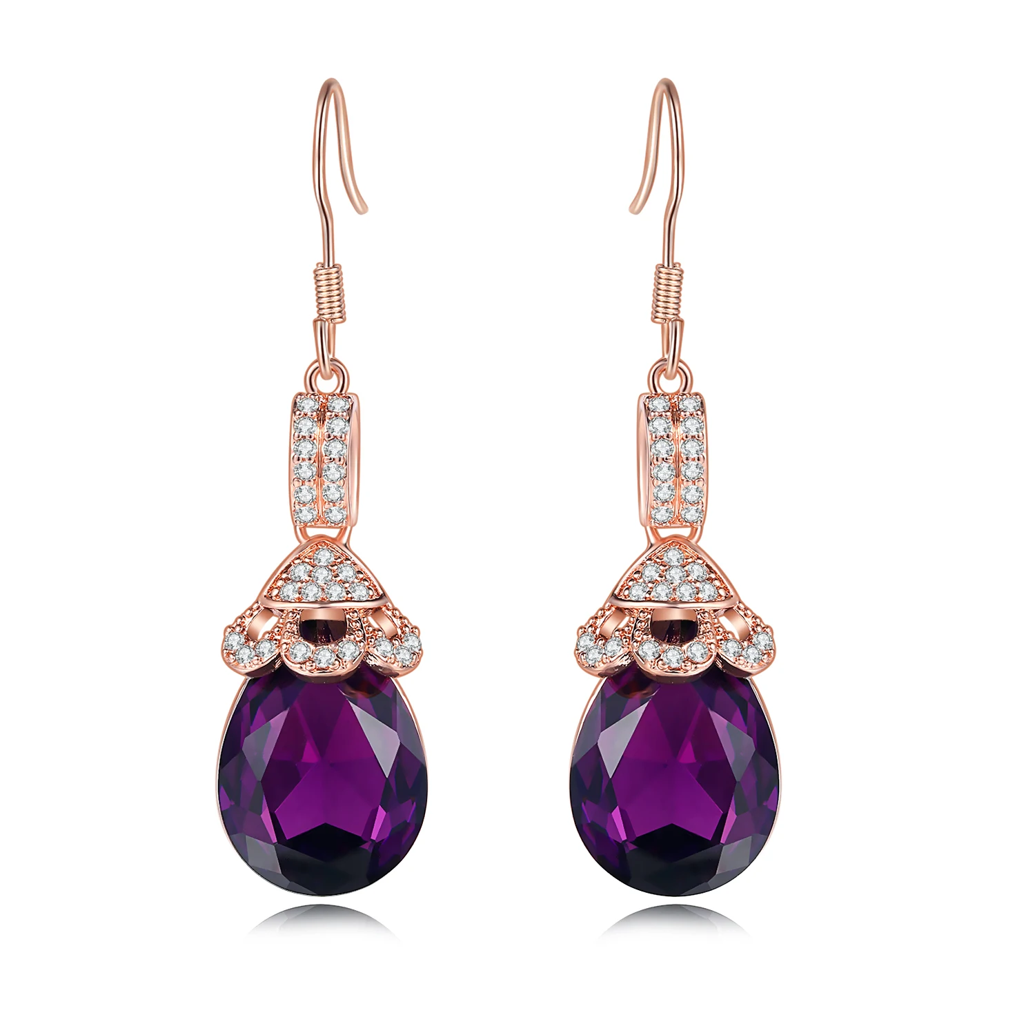 Double Fair Purple Crystal Water Drop Piercing Earrings For Women AAA+Cubic Zirconia Luxury Fashion Jewelry For Party DFE023