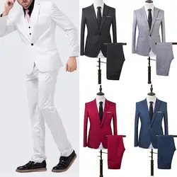 Men Slim Fit Business Leisure One Button Formal Two-Piece Suit for Groom Wedding