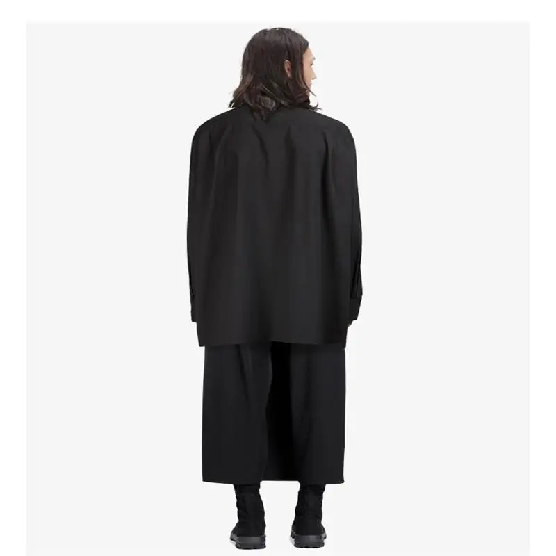 

Spring And Autumn New Male Hair Stylist Solid Color Irregular False Two Trousers Skirt Ribbon Adjustable Loose Trousers Skirt