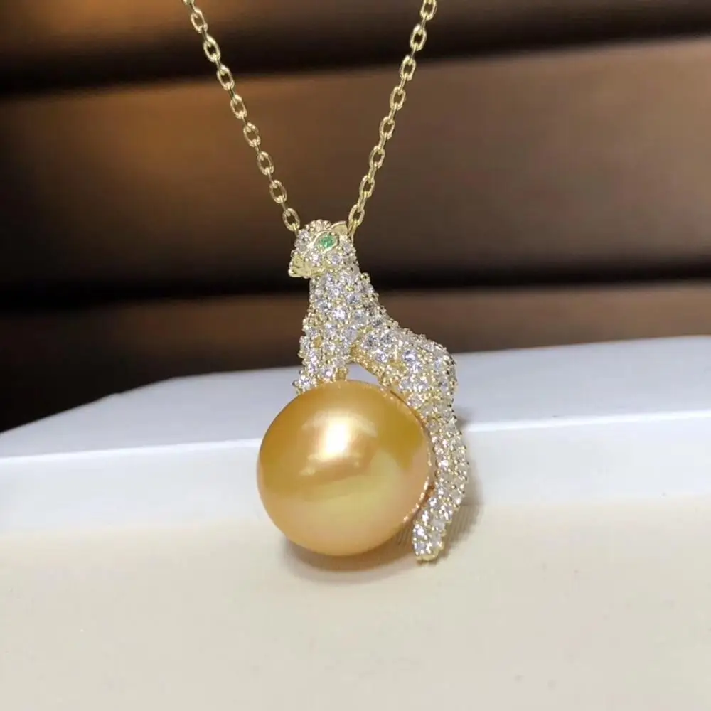 

Fine Jewelry 925 Sterling Silver Natural Fresh Water Golden Pearl 10-11mm Pendant Necklaces for Women FIne Pearls Pendants