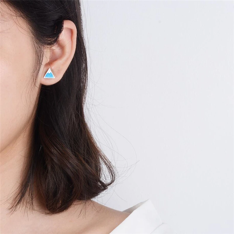 Blue Mount Fuji Cute Mini Fresh Silver Color Temperament Personality Trendy Female Stud Earrings SEA124