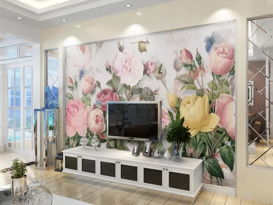 

Bacal Custom wallpaper 3d european retro hand painted flowers bedroom mural TV background wall papel de parede 3d Marriage room