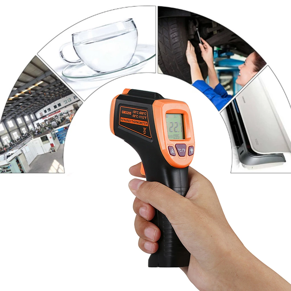 -50~600℃ / -58~1112℉ GM320S Non-Contact Industrial Infrared Thermometer IR High Temperature Gun LCD Laser-Pointer -50~600℃