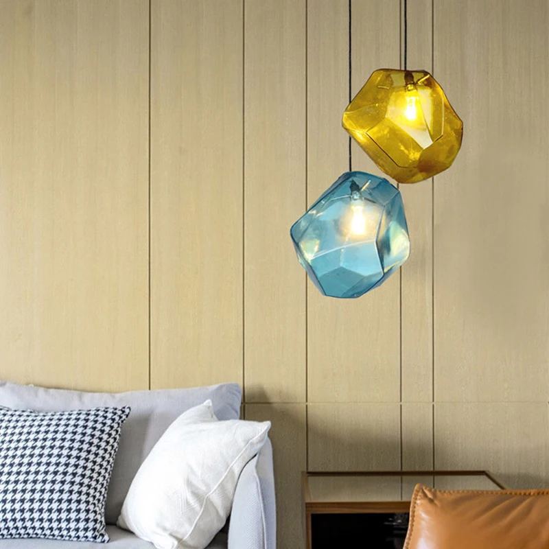 Modern Minimalist Pendant Lights Creative Colorful Diamond Glass Pendant Lamps Restaurant LED Lamps Indoor Home Lighting Fixture