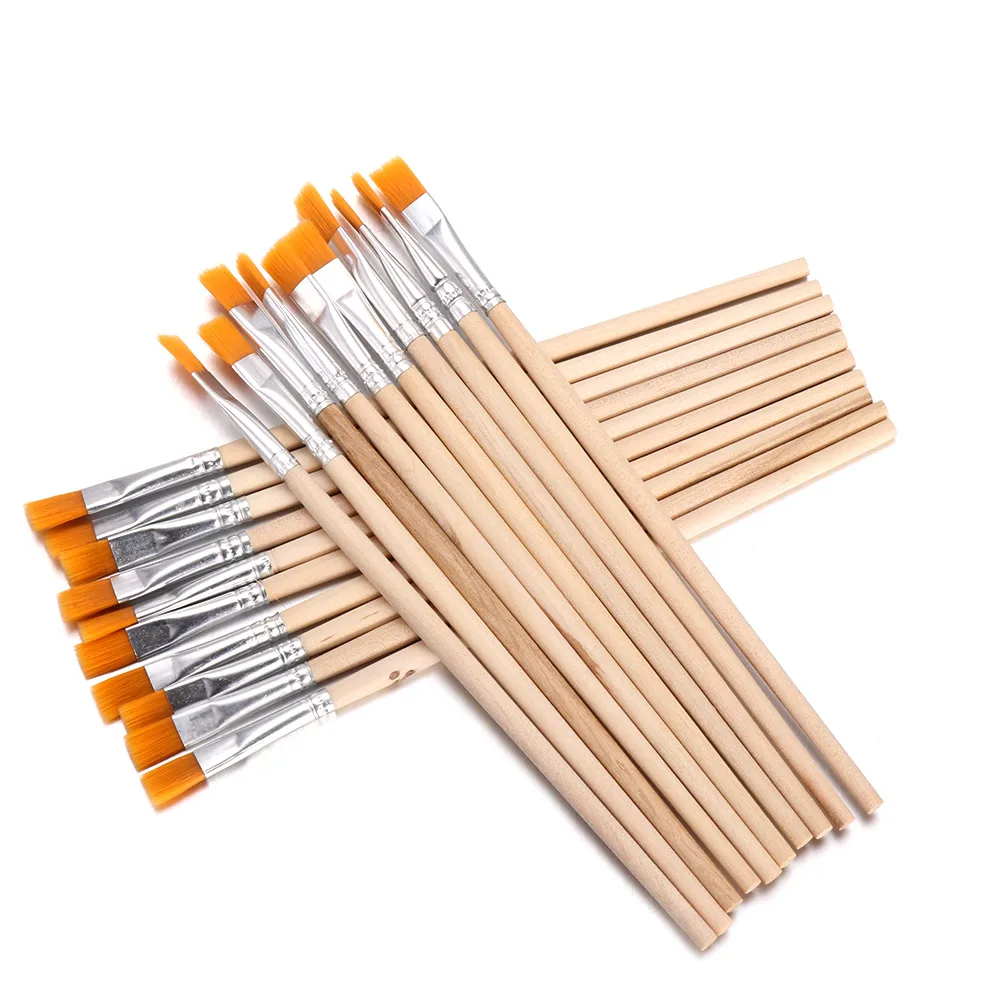 10Pcs/Set Flat/Tip Wood Handle Hook Line Pens Nylon Hair Brush Painting Pen Watercolor Calligraphy Paint Brushes Art Supplies