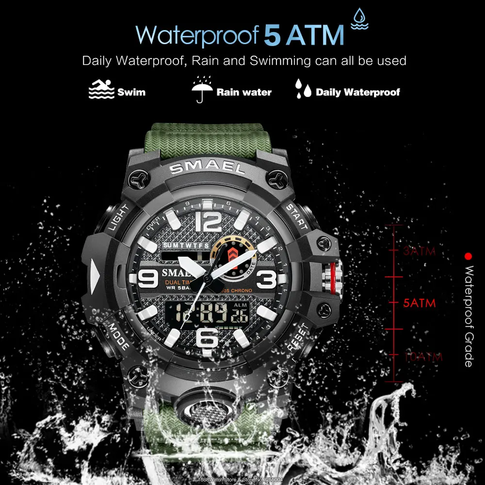 SMAEL Sport 50m Waterproof Digital Watch Men LED Auto Date Dual Time Quartz Wristwatch часы мужские relogio masculino reloj 8035