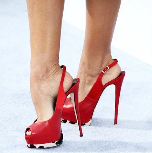 Slingback Stiletto Heels Shoes Peep Toe Platform Backless Ladies Pumps Sexy Red Dress Party Sweet High Heeled Shoes Female