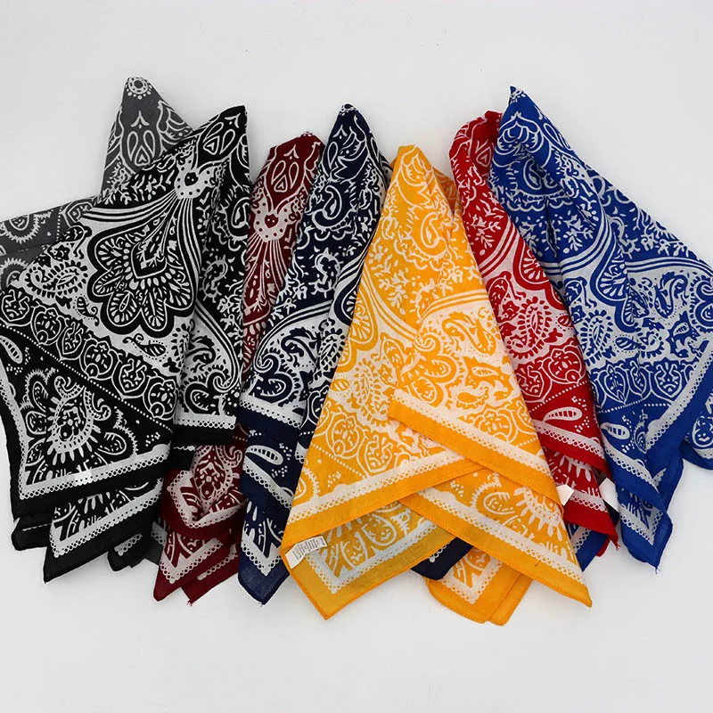 58CM New Fashion Printed Paisley Cotton Bandana Red Black Yellow Color Square Headband Head Scarf Women Neckerchief Headwear