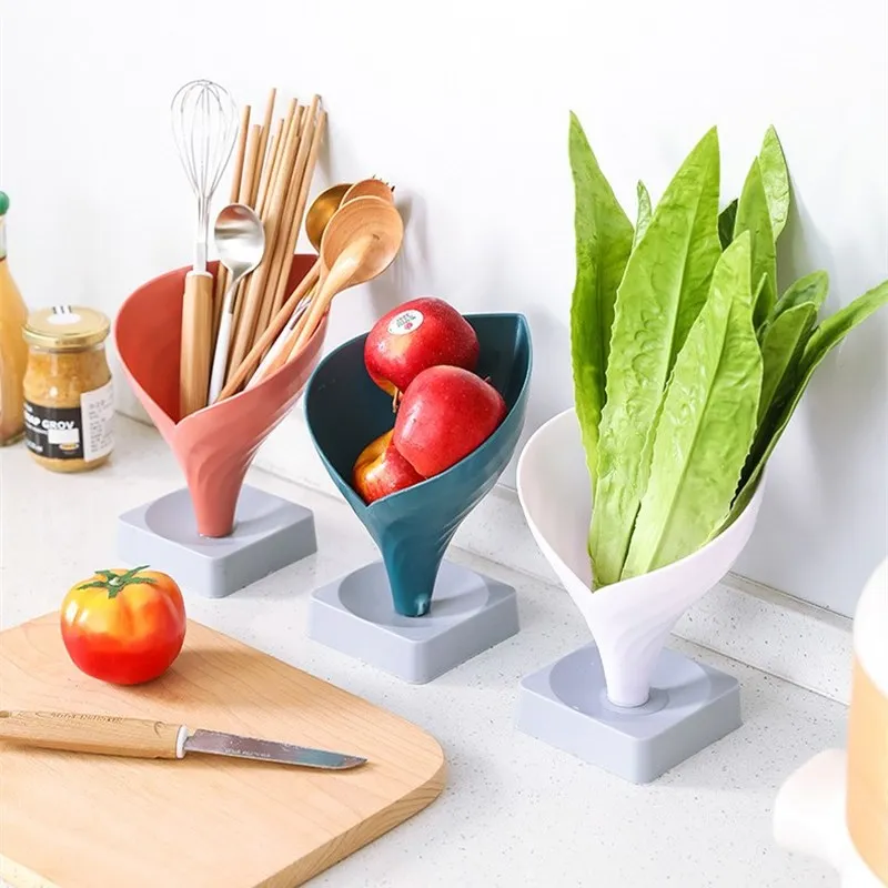 Plastic tableware storage rack kitchen Punch-free shelf spoon fruit and vegetable drain rack Multifunctional funnel Two in one