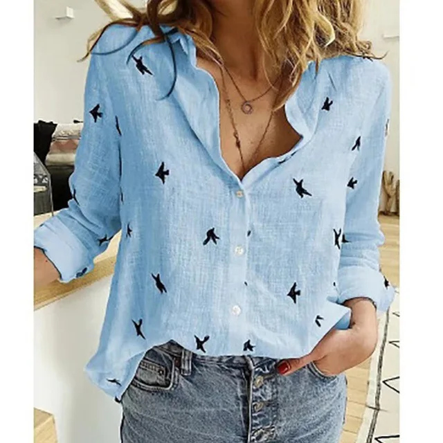 Leisure Yellow Blue Shirts Button Lapel Cardigan Top Lady Long Sleeve Loose Oversized Shirt Women Blouses Spring