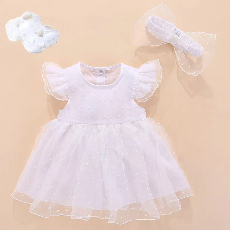 

White Baby Baptism Dress Princess Style New Born Baby Girls Infant Dress Cotton Christening Dress For Baby Girl 3 6 9 Months