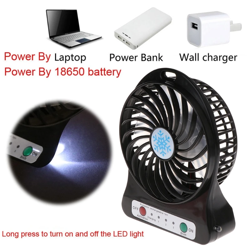 Ventilador portátil com luz led de 5w para áreas externas sem bateria de 18650