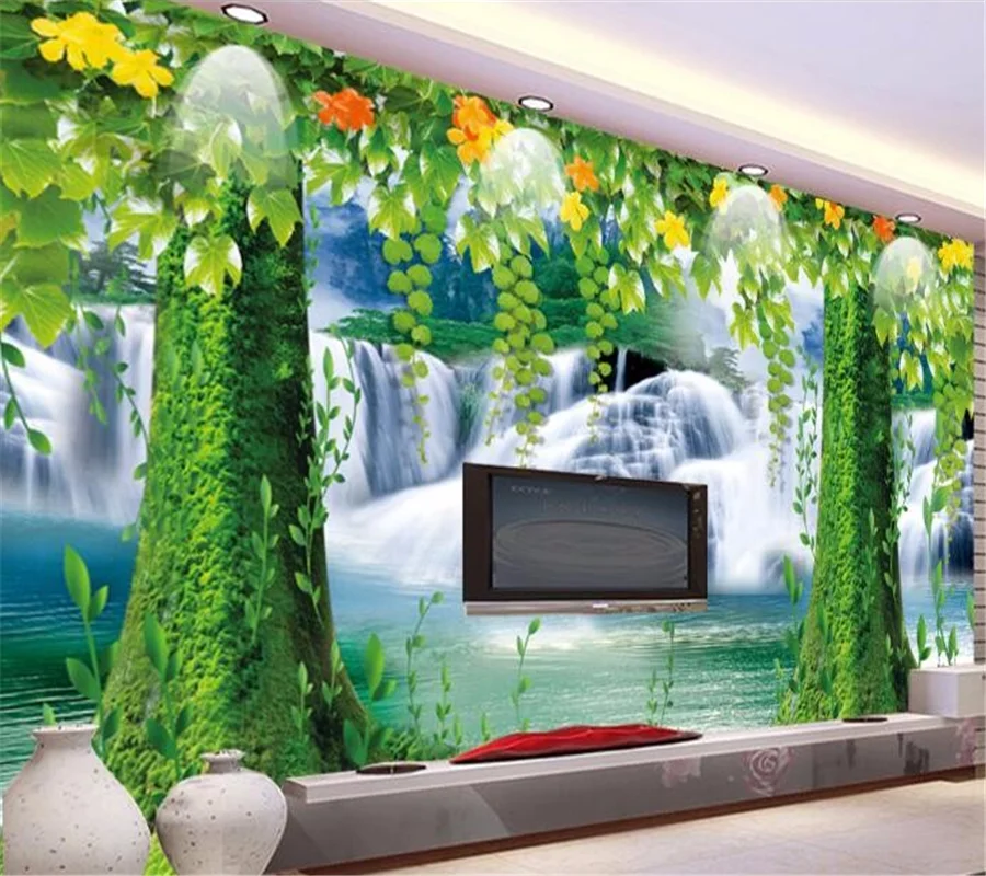 wellyu Customized wallpaper 3d high-definition landscape scenery vine flowers rose waterfall background wallpaper