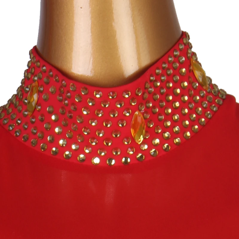 Adulto vestido de dança latina para mulheres vermelho manga longa feminino samba rumba cha-cha treinamento competição roupas