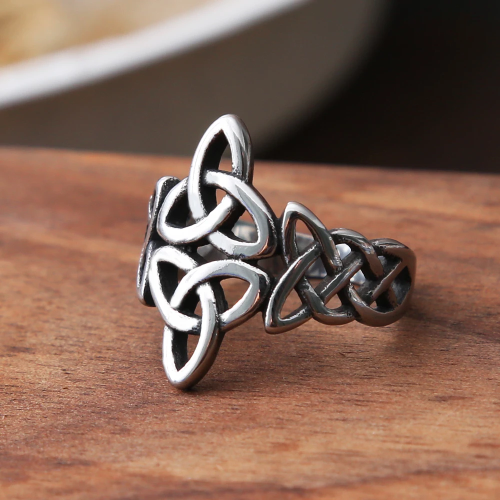 Triquetra Celtics Knot Ring Steel Color Nordic stainless steel Viking ring men and women Irish Celtic jewelry anniversary gift - view 2