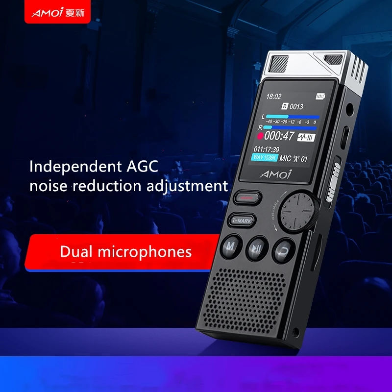 Amoi A80 Professional Dictaphone HD noise reduction voice-activated Dual mic recorder lossless HIFI player business meeting