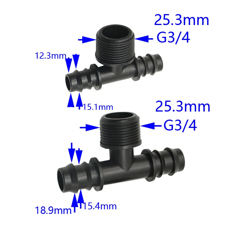 Male 3/4 to 16mm 20mm hose water splitter tee connector 1/2 3/4 2-way Garden hose tee fittings 3 pcs