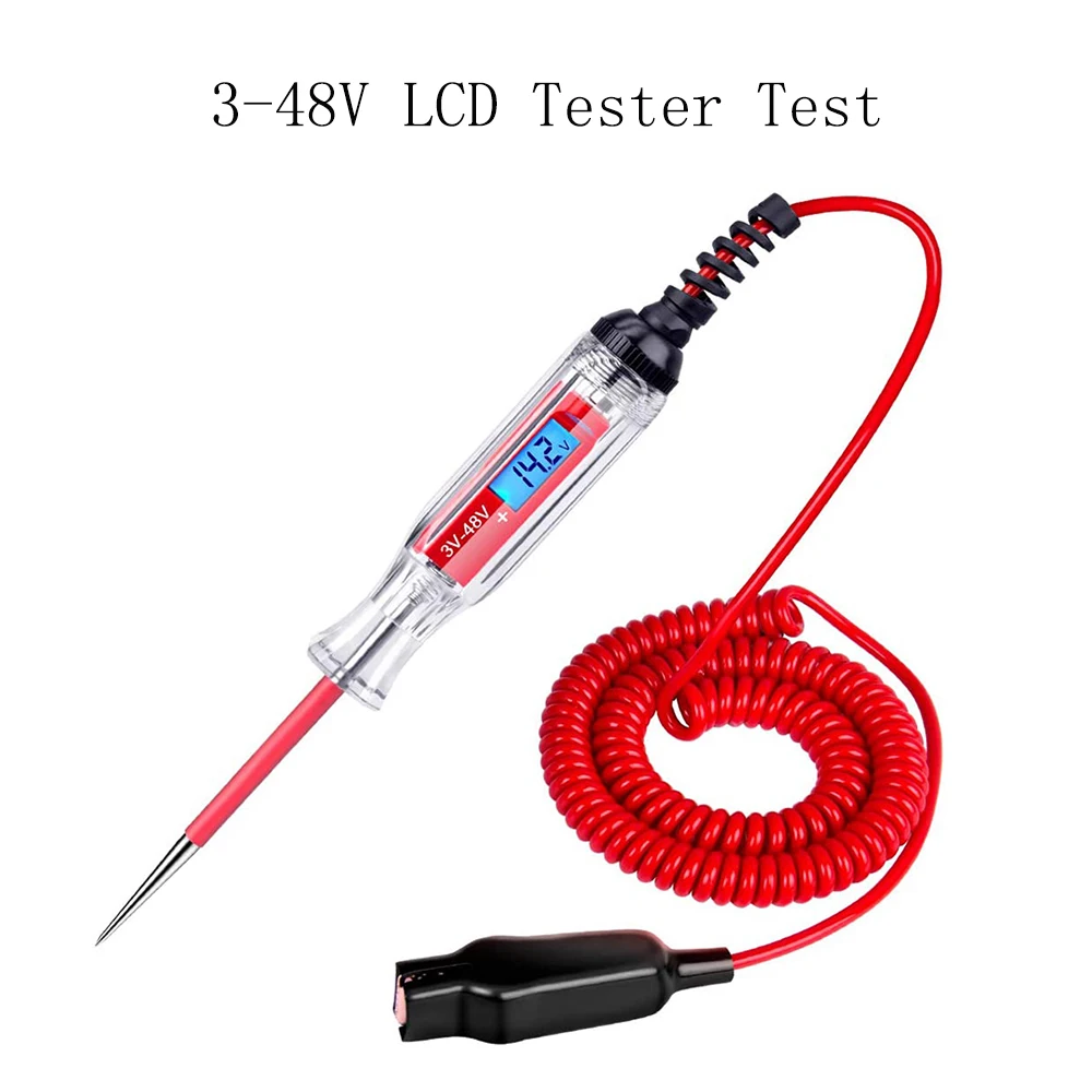 

3-48V Backlit Digital LCD Circuit Tester With 140 Inch Extended Stainless Probe Car Low Voltage & Light Tester