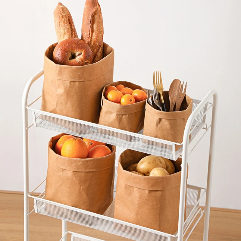 Storage Basket Kraft Paper Bag Washable Kraft Paper Bag Reusable Storage Box, Plant Storage Box for Home Kitchen