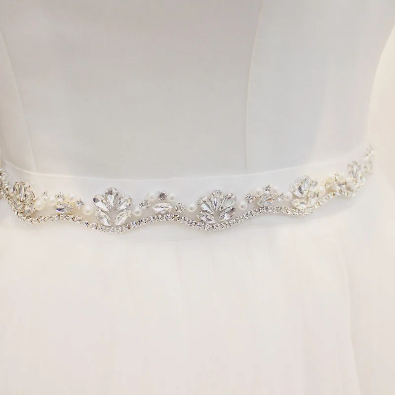 SLBRIDAL Wedding Accessories Pearls Wedding Belt Satin Rhinestones Evening Prom Dress Belt Bridal Ribbon Sash Bridesmaids Women