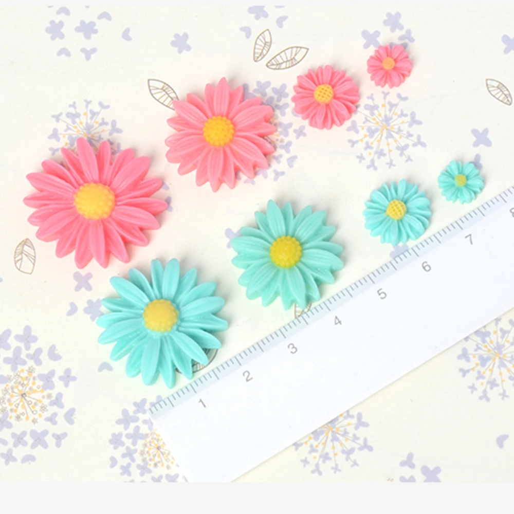 36PCS 10/13/22/26mm daisy flower flatback Resin Cabochons Scrapbook Craft DIY Embellishments phone decor Headwear accessories