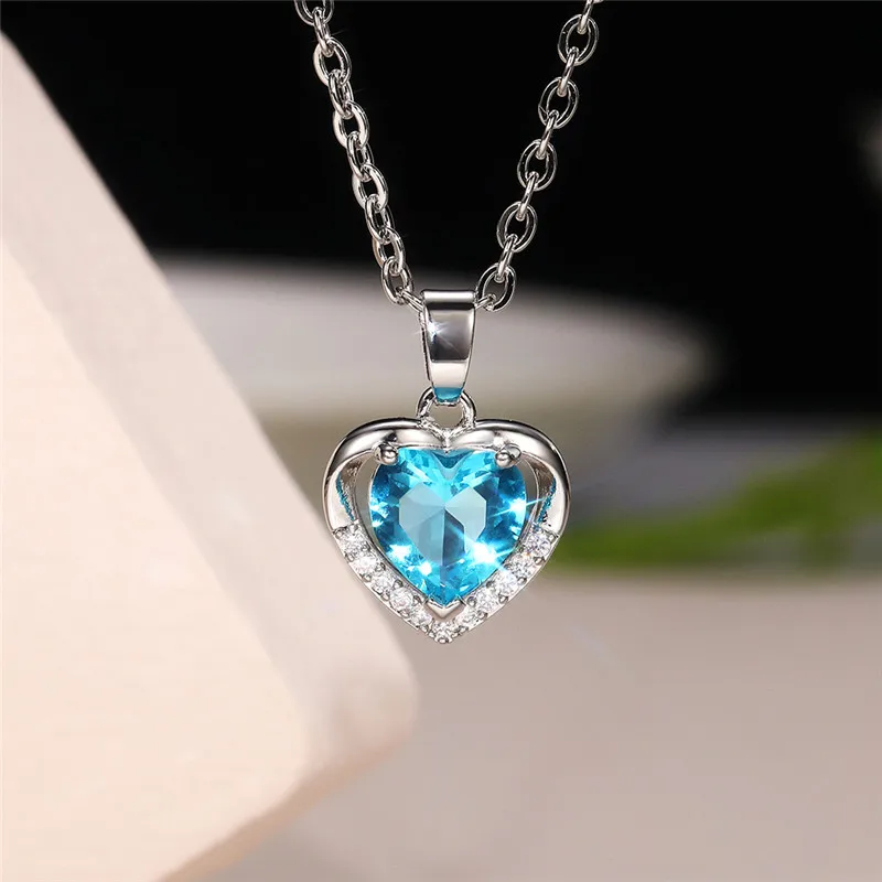 Huitan Classic Heart Shaped Pendant Necklace with Love Cubic Zirconia Silver Color/Rose Gold Color Necklace Jewelry for Women