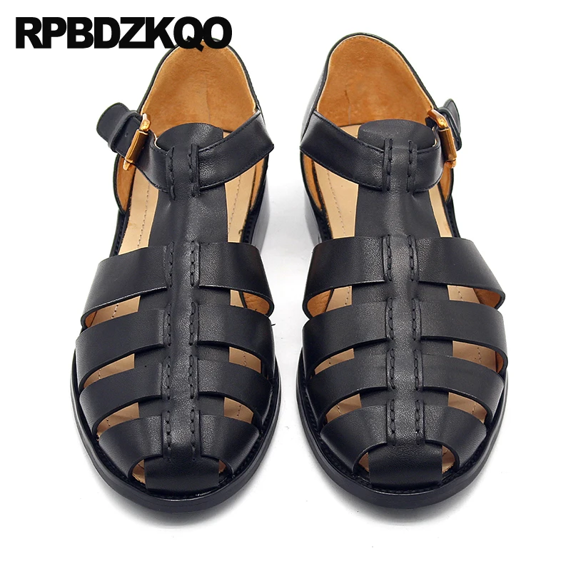 Genuine Leather Shoes Casual High Quality Closed Toe Size 45 Plus 2023 Men Gladiator Sandals Summer Outdoor Black Roman Large image 4
