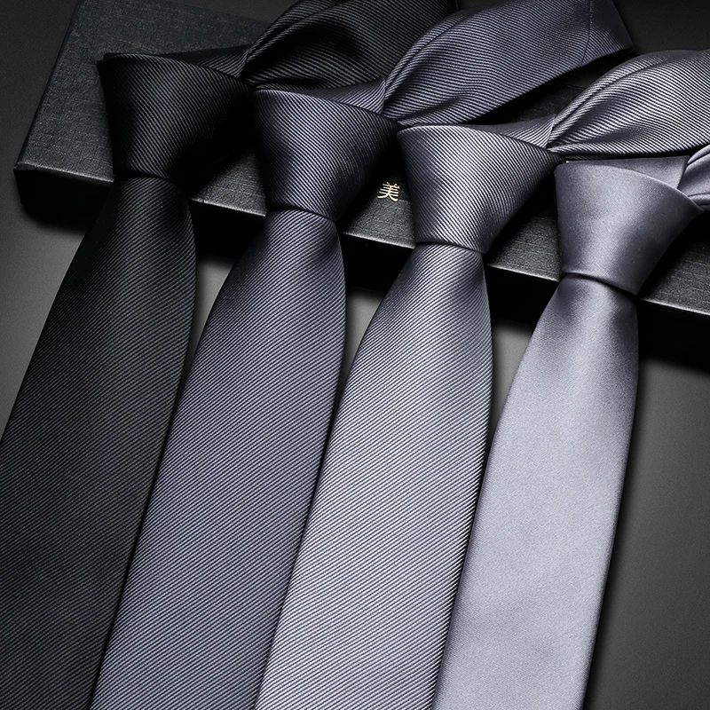 Brand New 6CM Skinny Luxury Silver Tie For Men Wedding Business Fashion Dress Suit Silk Polyester Necktie With Gift Box