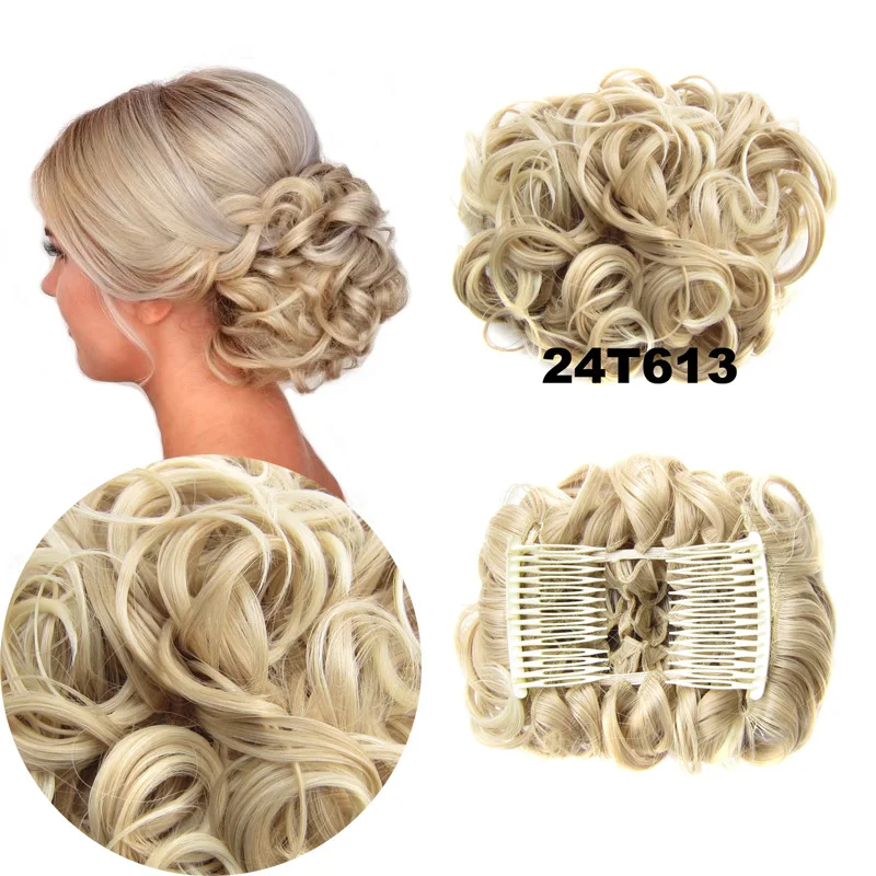 Jeedou Synthetic Updos Curly Hair Bun Chignon Clip On Hair Pad Retro Style For Women's Wedding Hairpieces